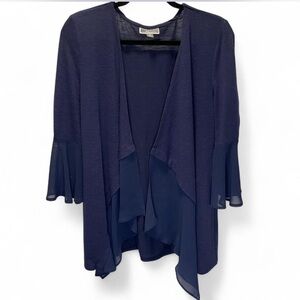 JM Collection Open Front Bell Sleeve Cardigan Navy Size M Women
